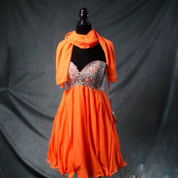 NWT May Queen | Orange Embellished Corset-Back Empire-Waist Dress- sz 8 - Picture 5 of 8
